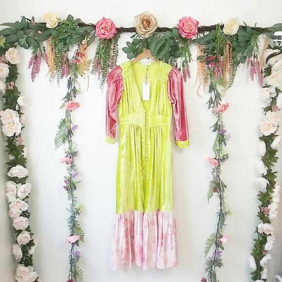 LoveShackFancy Avalon Color-Blocked Velvet Dress - Picture 9 of 13